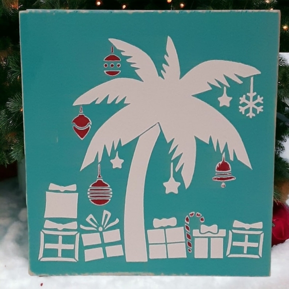 Coastal Christmas Wood Sign 6" Painted Beach Ocean Tiered Tray Shelf Sitter - Picture 11 of 13